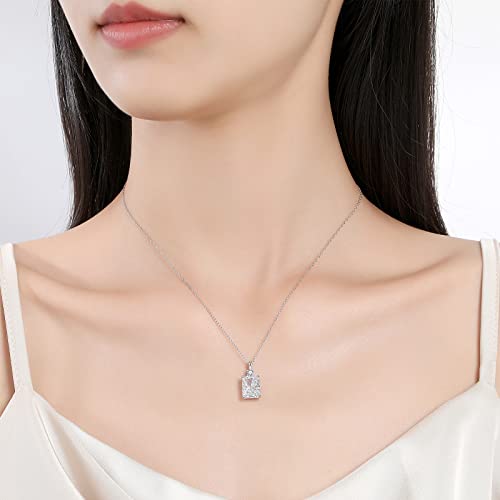 Lab Simulated Diamond Necklace for Women 925 Sterling Silver Radiant Cut 3.5Ct Pendant 18K White Gold Plated Jewelry Gifts3