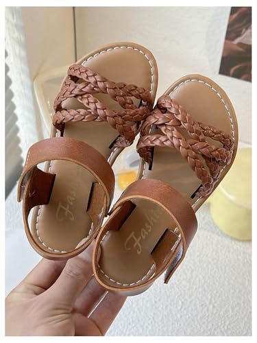 Image of GORGLITTER Girl's Leather Ankle Strap Flat Sandals Dressy Braided Round Open Toe Summer Vacation Beach Cute Sandals 2025