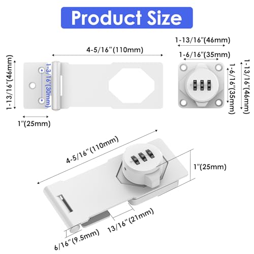 Image of Mechanical Password Rotary Hasp Locks, Cabinet Locks with Combination, Door Security Latch for Small Barn Doors, Cabinets, Gate, Bathroom, Outdoor, Closet, Fence (White)