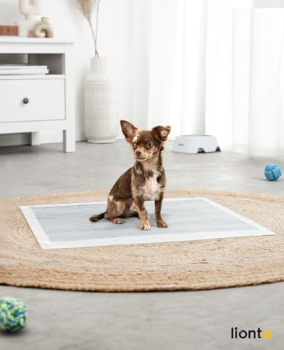 lionto Kohlefaser Welpenunterlagen, 6-lagige Trainingspads für Hunde mit Klebestreifen, 60x60 cm, 50 STK., auslaufsicher & robust, hohe Saugfähigkeit für kranke & inkontinente Tiere, schwarz/weiß