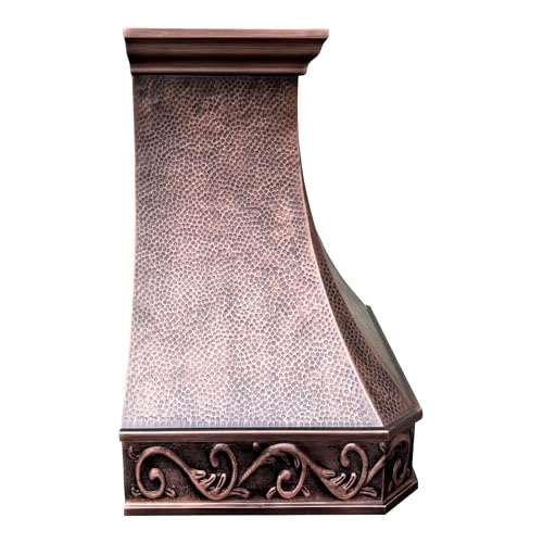 Image of SINDA Wall Mount HandCrafted Copper Range Hood for Kitchen with SUS304 Liner and Baffle Filter, 30 inchW x 33 inchHx 21 inchD, Beehive Antique Copper, In Stock