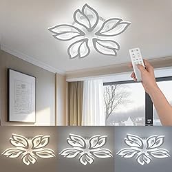 Lamparas Comedor Amazon OTREN Plafon Luz LED Techo Regulable, 48W Lamparas de Techo con Mando a Distancia, Moderna Luz para Cocina Dormitorio Comedor Sala de Estar, 4800LM, 3000K-6500K, 5 Pétalos