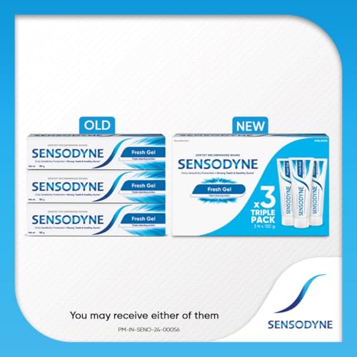 Image of Sensodyne Toothpaste Fresh Gel | Daily Sensitivity Relief Tooth Paste Combo Pack - 450gm (150gm x 3) | Dentist Recommended | Everyday Use Paste, Fresh Breath, Fights Tooth Decay, Maintain Healthy Gums