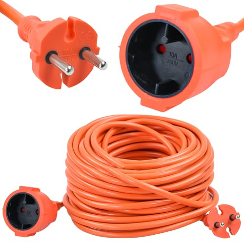 Rexxer Verlängerungskabel 30m 2x1 0 mm H05VV-F 230V Stromkabel mit 1 Steckdose IP20 10A / 2500W Kabelverlängerung für Haushalt Werkstatt Garage