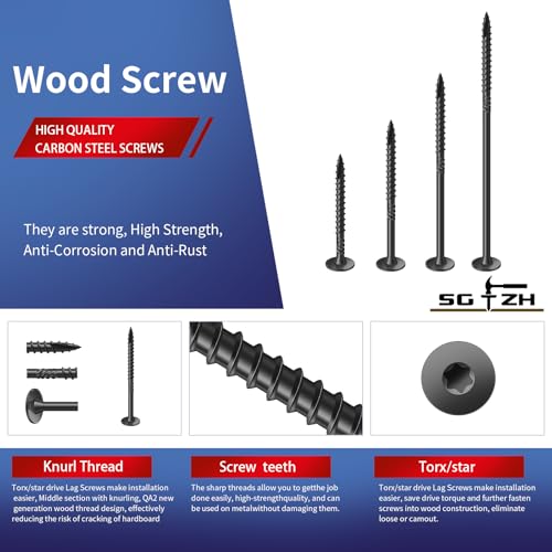 Image of #14 x 2 Inch Outdoor Structural Wood Deck Screws (470Pcs /10lb), Carbon Steel, Black, Flat Head, Rust Resistant Epoxy Coated, T30 Star Bit