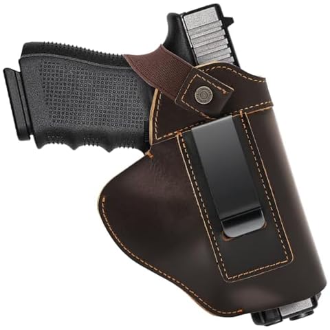 IWB/OWB Leather Gun Holster for Glock 17/19/42/43X, Taurus G2/G2C/G3C, Concealed Carry Holster Fits Sig P365 P320 Springfield M&P 9mm Shield Universal Gun Holster for Most Size Pistols Cover