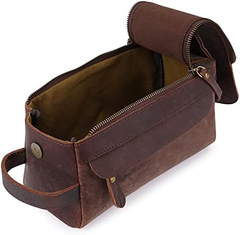 Leather Travel Toiletry Bag for Men, Dopp Kit Mens Shaving Bag with Zipper Pocket and Hanging Loop, Distressed Brown 3 Leather Travel Toiletry Bag for Men, Dopp Kit Mens Shaving Bag with Zipper Pocket and Hanging Loop, Distressed Brown