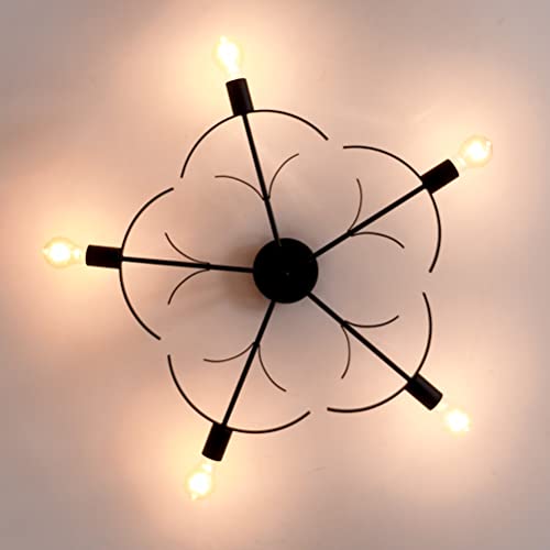 70cm Deckenleuchte Wohnzimmer Vintage Schwarz Wohnzimmerlampe Blumenform Deckenlampe Industrial E27 Fassung 5 Flammig Blütenblätter Lampe Decke Schlafzimmer Industrie Design Groß Rustikal Blume Metall Cover
