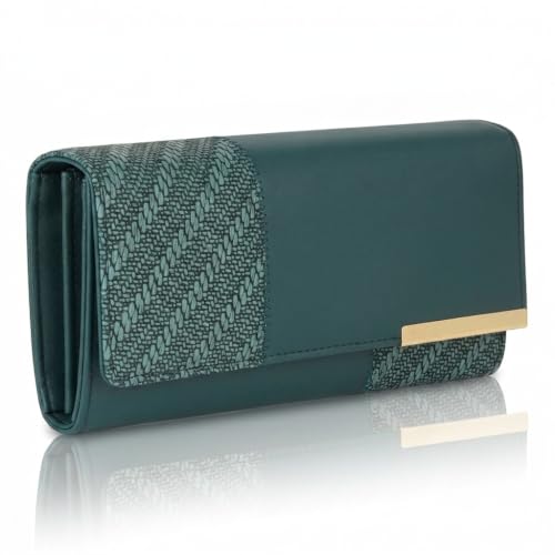 Image of Wallet for Women Girls Stylish Floral Faux Leather with Phone Space Coin Compartment Mobile Storage 4 Card Slots Holder Cash Zip Pockets Hand Clutch for Daily Use Ladies Long Purse (Green)
