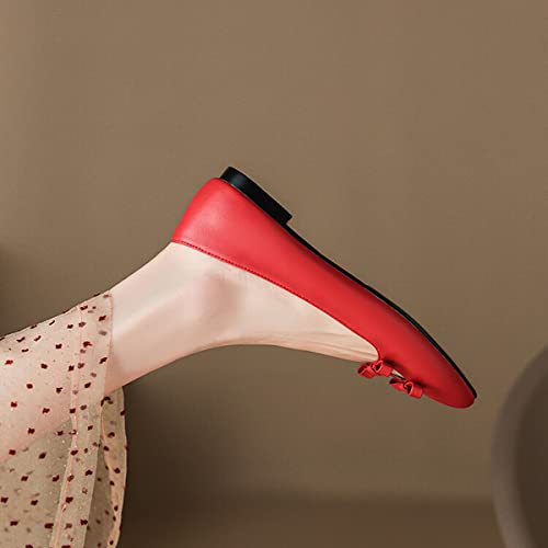 Alyaafifa Comfortable Real Leather Flats Pumps for Women Round Closed Toe Mary Jane Dress Shoes Dating Party Shopping3