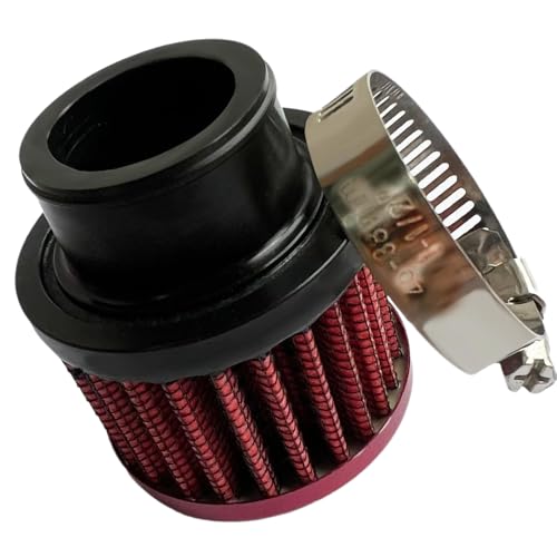 25mm 1' Air Intake Filter, Intake Cold Air Filter with Adjustable Clamp, Auto Car Universal Rubber End Clamp on, Red