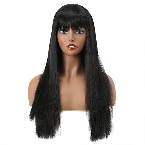 ARLFLF 24" Long Straight Wig Synthetic Hair for Women Hair Wigs Daily Party Use Color (1B)