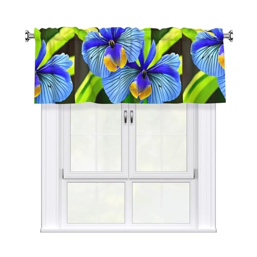 Cortina corta con cenefa de 137 x 45,7 cm, estampado de flores de iris WHJDPP y mariposas, filtro de luz solar para sala de estar, cocina, estudio