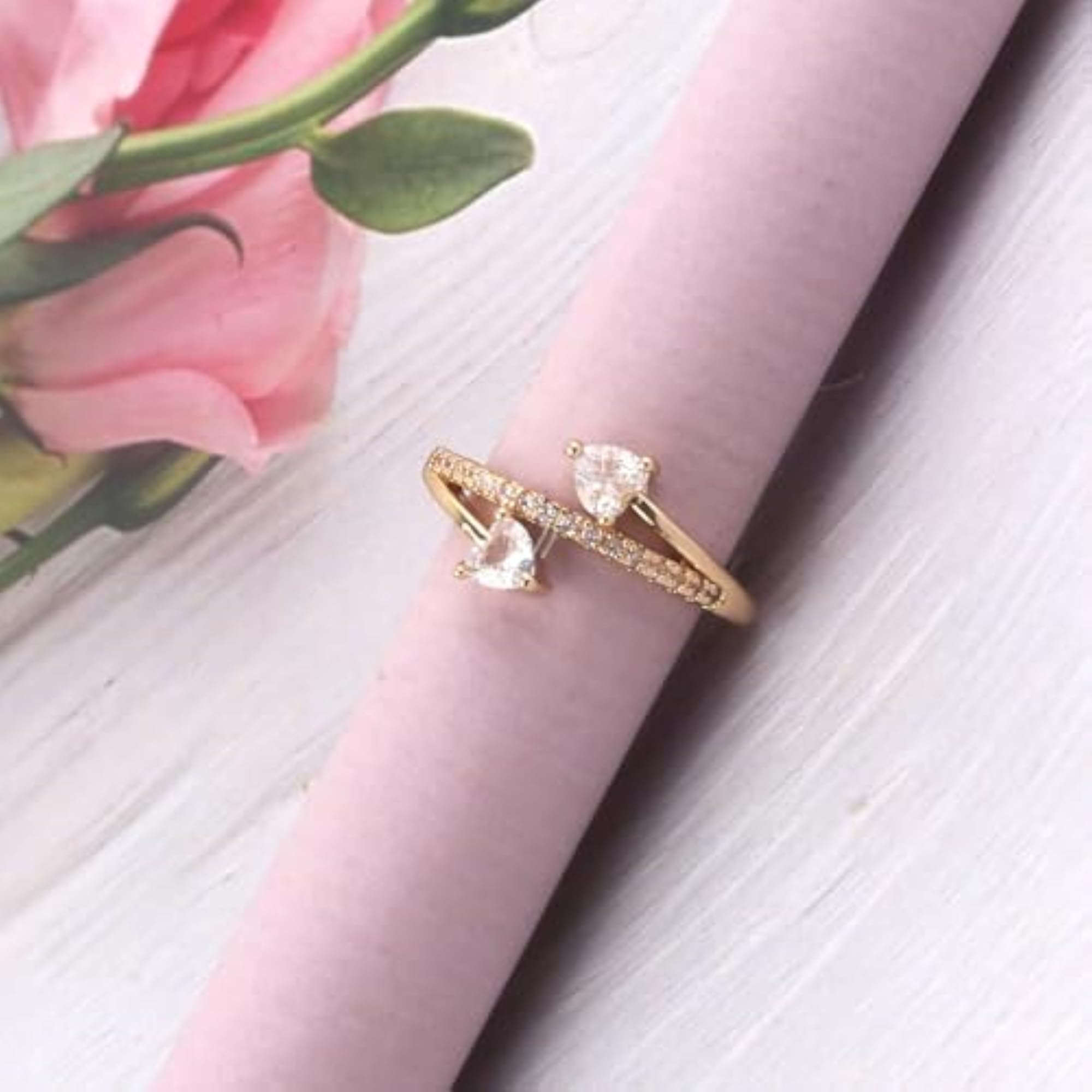 Adjustable Finger Ring with American Diamond & Shimmering Stone