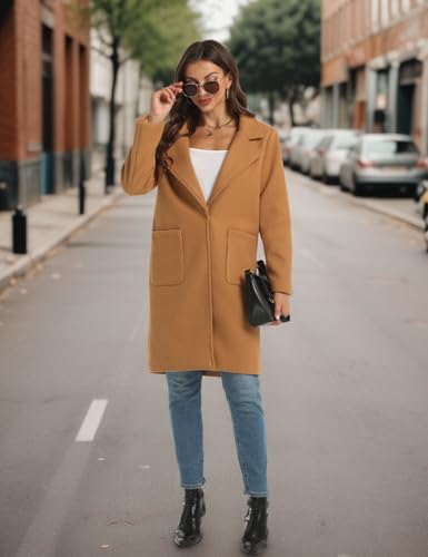 Omoone Women's Winter Wool Blend Coat Notch Lapel Mid Long Single Breasted Pea Coat Jacket Outwear3