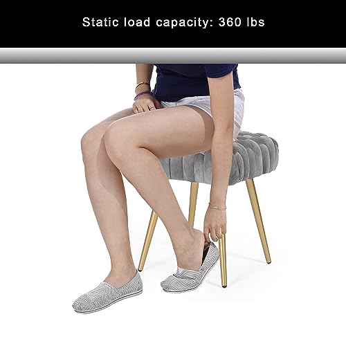 Adeco Velvet Vanity Stool Knit Lines Ottoman Stool Seat For Living Room Kids Room Chairs Modern 17 Inches Height #TOP4