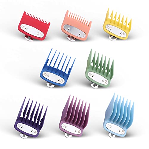 8 Color Professional Hair Trimmer/Clipper Guard Combs Guide Combs with Metal Clip Color Coded Cutting Guides/Combs - 1/16