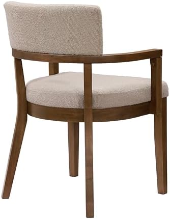 Christopher Knight Home Jarvan Boucle Upholstered Dining Chairs Set of 2, Mid Century Modern Kitchen Chair with Open Backrest and U-Shape Armrest, Wooden Living Room Chairs Set of 2, Khaki + Walnut