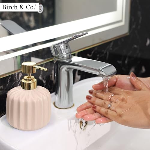 Image of Birch & Co. Ceramic Soap Dispenser For Wash Basin - Handwash Dispenser Bottle - Leak-Proof Design With Silver Glossy BPA-Free Pump, Rivo, Beige,Soapdispenser Rivo Beige