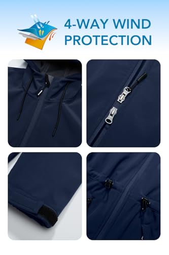 Image of FARVALUE Women's Long Softshell Jacket Waterproof Lightweight Warm Windproof Hooded Fleece Lined Rain Coat for Outdoor
