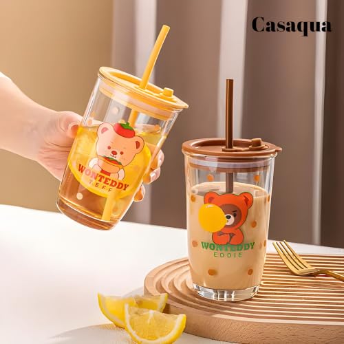 Image of Wonteddy Glass Tumbler with Lid and Straw - 400ML, Set of 1, Travel Coffee Sipper Mug Leakproof for Juice Cocktail Iced Tea Smoothie Hot Cold Drink Cup (Receiving Random Color)