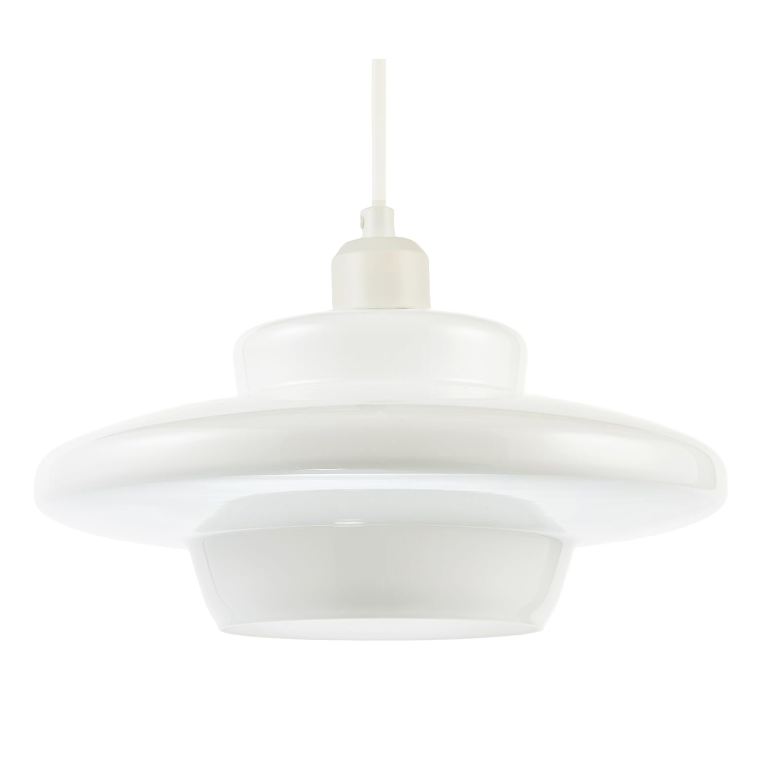 Modern and Unique UFO Disc Styled Ceiling Pendant Light Shade in Opal White Glass | 11w Maximum | 14cm x 32cm by Happy Homewares