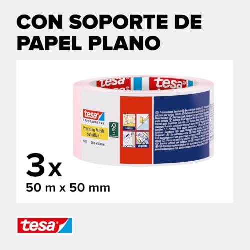 Miniatura 3 de Tesa 4333 - Cinta De Enmascaramiento De Precisión Sensible Para Ocultar Superficies Sensibles En Interiores, Muy Bajo Espesor, Rosa Claro, Lote De 3-50 M X 50 Mm Cada Uno