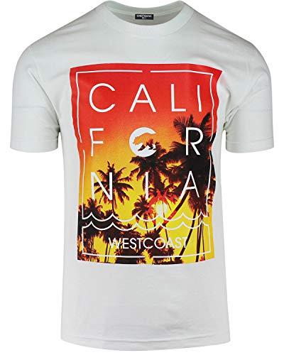 ShirtBANC California West Coast Beach Mens Shirt Palm Tree Tee (California West Coast White, M)