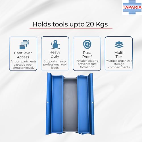 Image of Taparia CTB 2103 Cantilever Tool Box with Heavy Gauge Steel Construction (3 Compartments, Blue-Grey)-Rust-Resistant Powder Coated Finish-Wide Tool-Storage-Home, DIY-Multipurpose Organizer