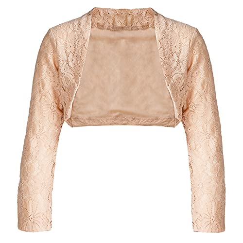 YiZYiF Kids Girl's Long Sleeve Floral Lace Shrug Bolero Open Front Cardigan Flower Girl Dress Cover up