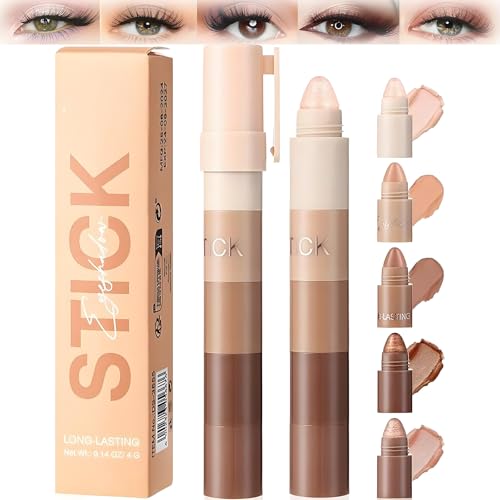 3-in-1 Eyeshadow Stick with Waterproof Matte Formula - Long-Lasting Eye Crayon for Blendable Eye Makeup Velvety Texture Kajal Eyeliner Pencil Cream - Eyeshadow Stick for Contour Highlighting (Brown)