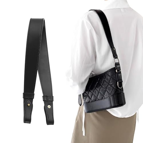 Image of Genuine Vachetta Leather Shoulder Bag Strap Replacement for Graceful Handbag(BLACK-Length:25.6in)