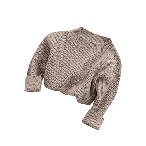 Goelsakurara Toddler Baby Boy Girl Fall Winter Knit Sweater Long Sleeve Solid Color Pullover Top Warm Sweatsuit (A-Dark Apricot, 6-12 Months, 6_Months)