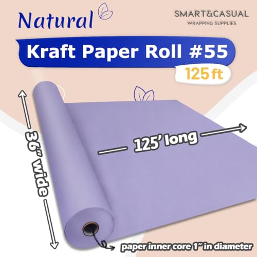 Image of SMART&CASUAL 36 inch x 1,500 inch (125') Light Purple Kraft Craft Paper Roll for Gift Wrapping Bulletin Board Bouquet Flower Art Packing Parcel Table Covering 80GSM 55LB (Light Purple, 36 inch x 125')