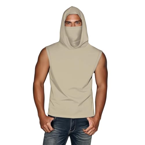Cambkatl Men's Sleeveless Sun Protection Tank Top Rash Guard Hoodie - Lightweight Hiking Fishing Sun Shirts with Face Cover