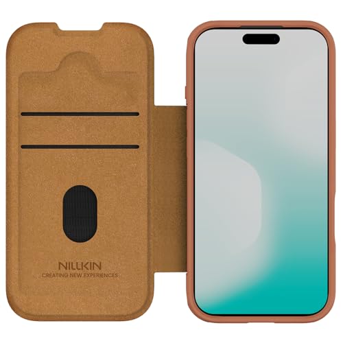 Image of Nilkin Wallet Flip Case for iPhone 17 Pro with Card Slot and Camera Slider, PU Leather Case Cover, All-Around Protection (Brown, iPhone 17Pro)