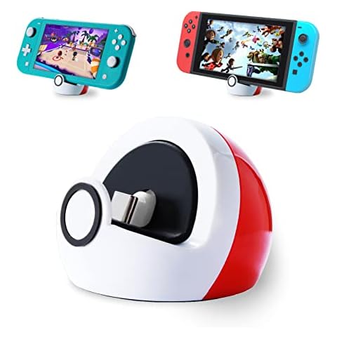 Antank Tiny Charging Dock Compatible with Nintendo Switch/Switch Lite/Switch OLED, No Projection Charging Stand, Mini Portable Docking Station Easy for Travel White & Red Cover