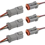 DIANN 3 Sets 4 Pin DT Connectors Waterproof Kit 4 Pin Connectors Male and Female Wire 16 AWG Waterproof Male Female Plug Socket Quick Disconnect for Car Truck Boat