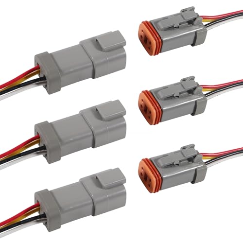 DIANN 3 Sets 4 Pin DT Connectors Waterproof Kit 4 Pin Connectors Male and Female Wire 16 AWG Waterproof Male Female Plug Socket Quick Disconnect for Car Truck Boat