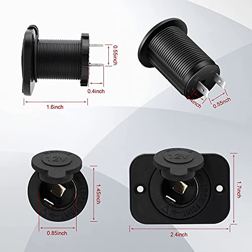 GUBCUB Car Cigarette Lighter Socket Receptacle, Marine 12 Volt Power Outlet Socket, 12V/24V Waterproof Plug with Panel and Wire Fuse DIY Kit for Boat ATV RV Motorcycle(2 pack)
