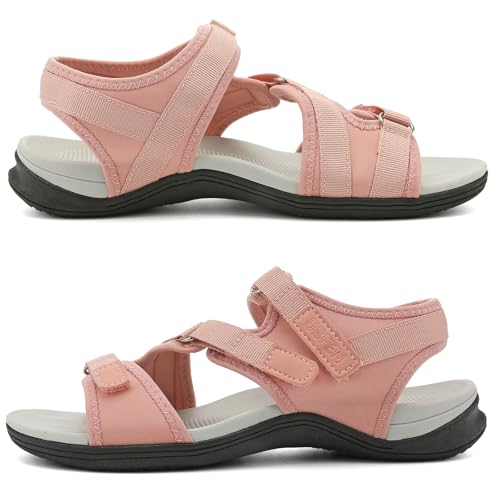 Image of UBFEN Womens Hiking Water Sport Sandals with Arch Support | 3 Adjustable Straps, Cushioned Footbed, Non-Slip, Comfortable Walking for Athletic Outdoor Summer Beach