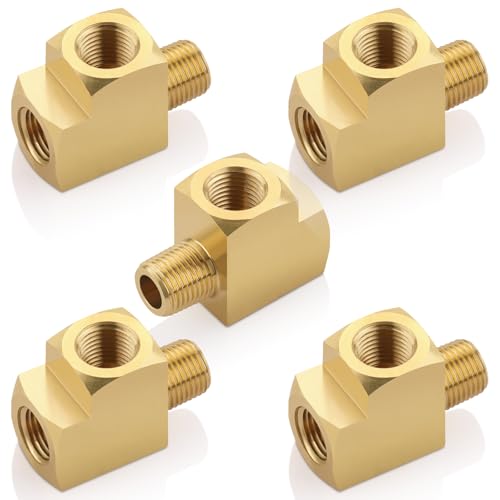 Image of 5pcs 1 /8 inch NPT Female Pipe to 1 /8 inch NPT Male Pipe to 1 /8 inch NPT Female Metals Brass Barstock Street Tee Pipe Hose Fitting