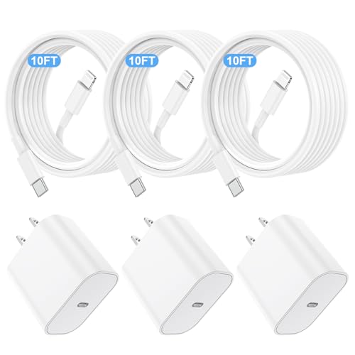 Essri i Phone Charger Fast Charging 10 FT, 3-Pack 20W PD USB C Charger Block with iPhone 14 13 Charging Cable 10 Foot, Compatible with iPhone 14 Pro/13Pro Max/12/11Pro/Mini - White