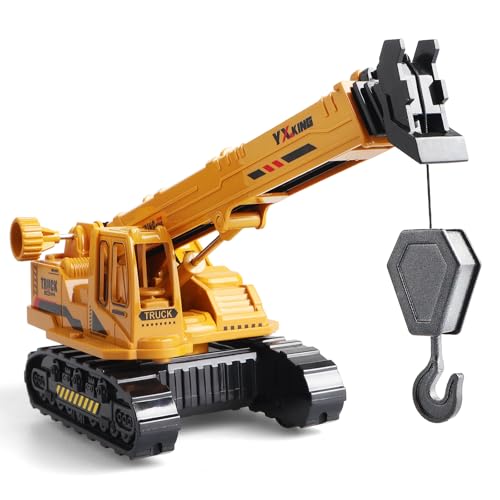 VYKOBLO Metal ABS Crane Toy, Diecast Construction Vehicle with Movable Boom and Hook, Construction Toy Truck for Kids Boys Age 3+ Christmas Birthday Gift