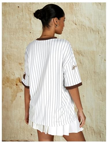 Milumia Women's Number Striped Print V Neck Half Sleeve Oversized Jersey T-Shirt2