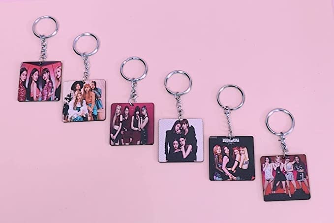 AMANVANI Wood Pink & Black Keychain for Kids Girls BTS Army Team Key Ring for Kids Birthday Party Return Gifts