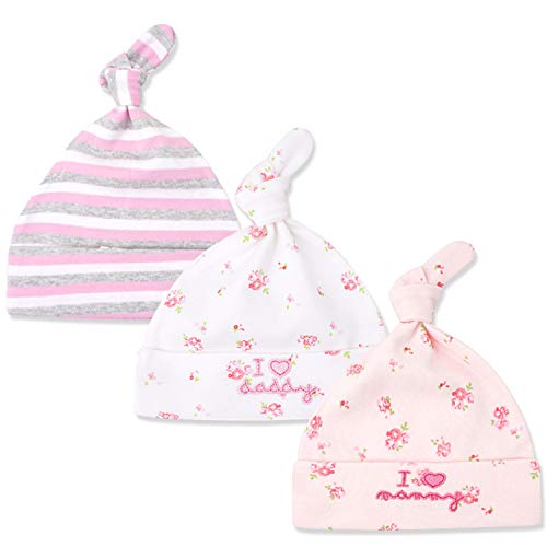 Snyemio Algodón Gorra para Bebé Beanie Nudo Sombrero Recién Nacido Chicos Chicas Unisex 3 Ajustable 0-6 Meses