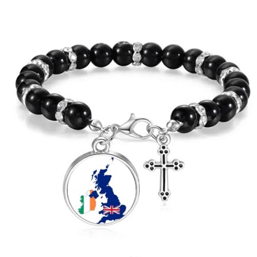 Pulsera de cuentas con mapa de Gran Bretaña, bandera de Irlanda, país, Reino Unido, joyería