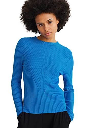 C&A Damen Pullover Rundhalsausschnitt Viskose Unifarben blau L