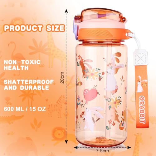 flintronic 600ml Trinkflasche Kinder, Kindertrinkflasche mit Strohhalm, BPA-freie Kinder-Wasserflaschen, Sportwasserflasche mit Auslaufsicherem Flip-Top-Deckel für Mädchen und Jungen, Blau